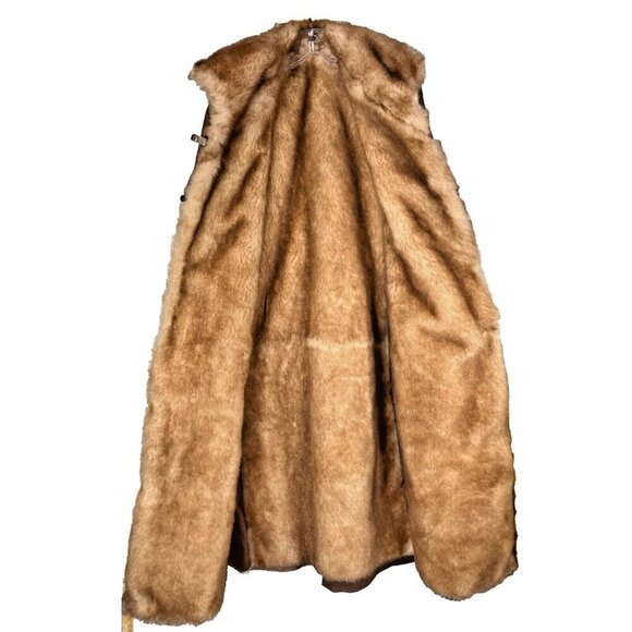 Vintage Overcoat XL Faux Fur Lined Belted Rain Coat Mob Wife Penny Lane - Picture 4 of 12